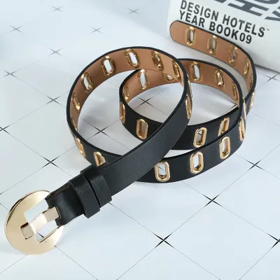 Women Simple PU Non-Perforated Elastic Belt