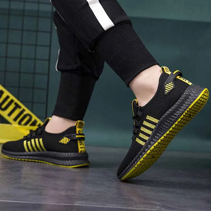 Men Fashion Casual Mesh Lace-Up Striped Thick-Soled Sneakers