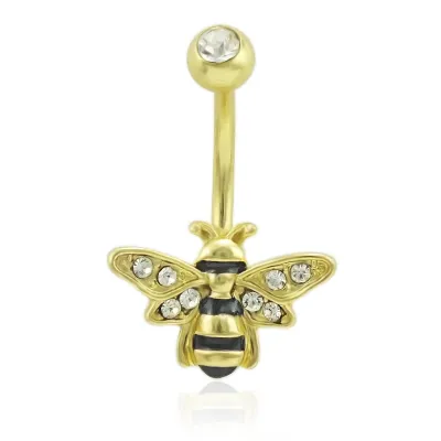 Women Fashion Creative Snake Bat Bee Stainless Steel Diamond Navel Ring Body Piercing Jewelry
