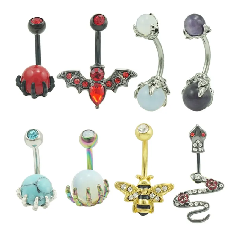 Women Fashion Creative Snake Bat Bee Stainless Steel Diamond Navel Ring Body Piercing Jewelry