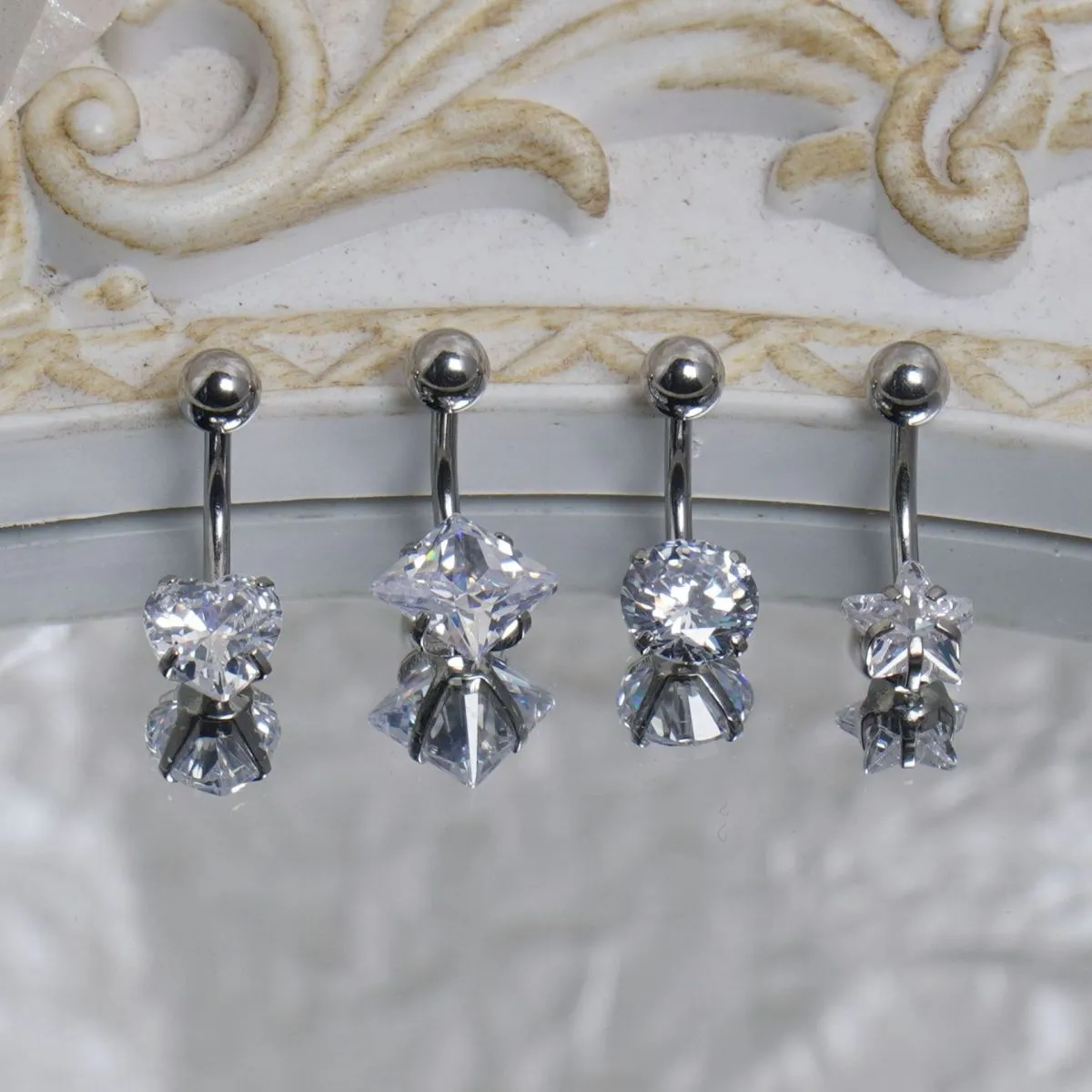 Women's Fashion Star Heart-Shaped Rhinestone Stainless Steel Navel Body Piercing Jewelry