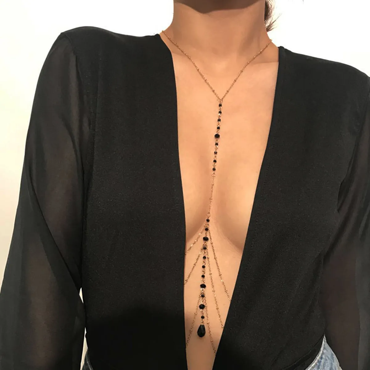 Women Sexy Multi-Layer Handmade Crystal Tassel Body Chain