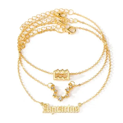 Women Simple Fashion Twelve Zodiac Symbol Starry English Letter Anklet