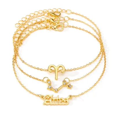 Women Simple Fashion Twelve Zodiac Symbol Starry English Letter Anklet