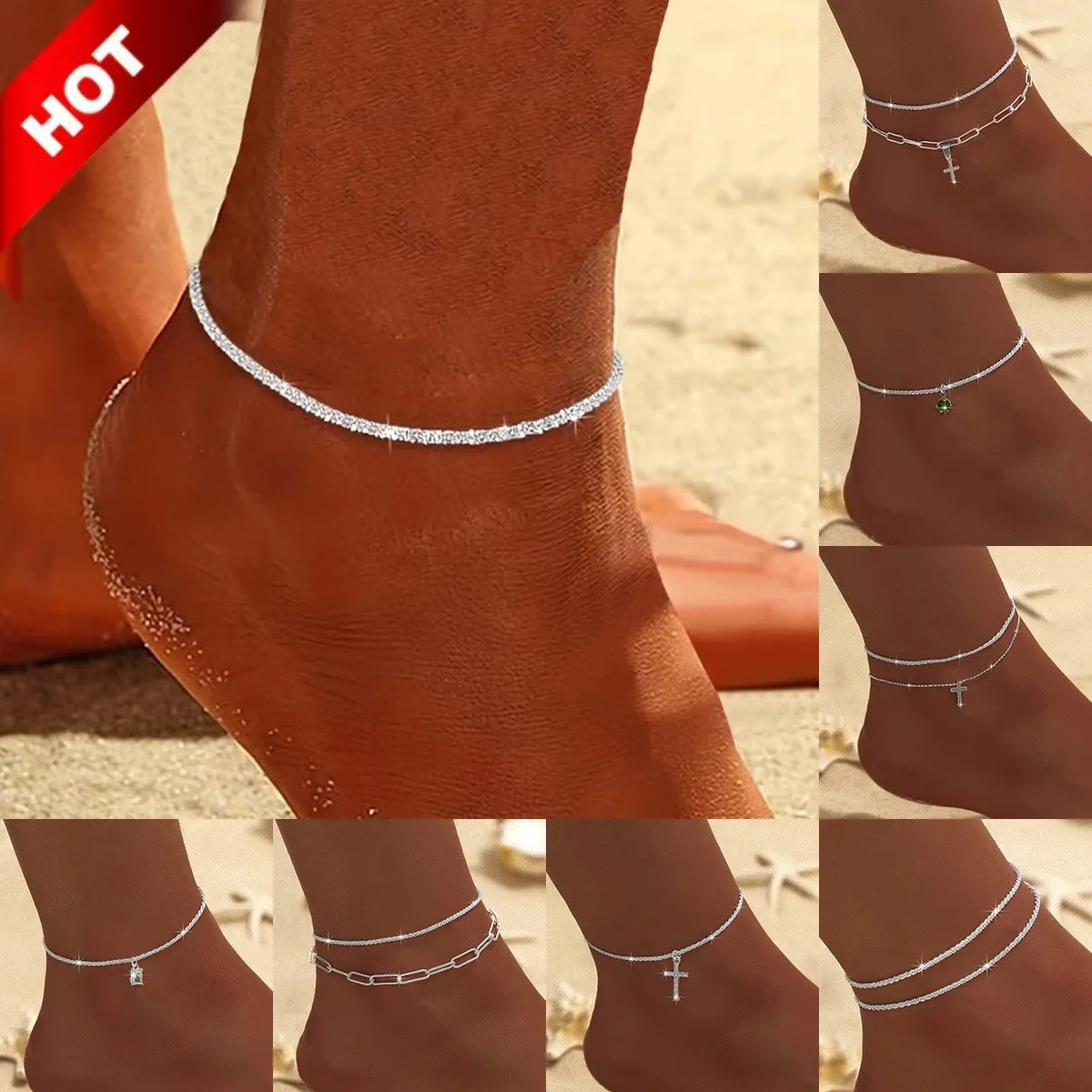 Women Fashion Simple Sparkling Star Anklet Zinc Alloy