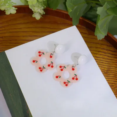 Women Simple Sweet Oil Painting Butterfly Heart-Shaped Floral Acrylic Earrings