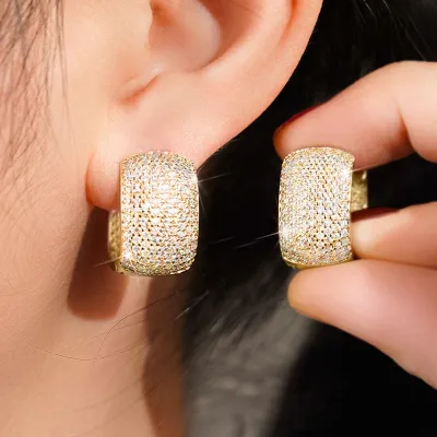 Women Fashion Simple Diamond Square Earrings Zircon Light Luxury