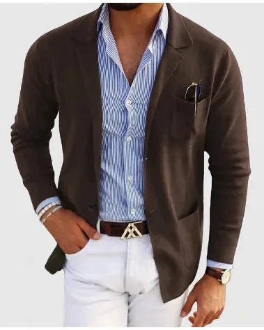 Men Business Casual Plaid Double Button Slim Fit Plus Size Blazer
