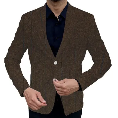 Men Business Casual Plaid Double Button Slim Fit Plus Size Blazer