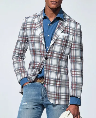 Men Business Casual Plaid Double Button Slim Fit Plus Size Blazer