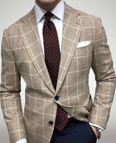 Men Business Casual Plaid Double Button Slim Fit Plus Size Blazer