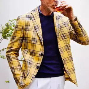 Men Business Casual Plaid Double Button Slim Fit Plus Size Blazer