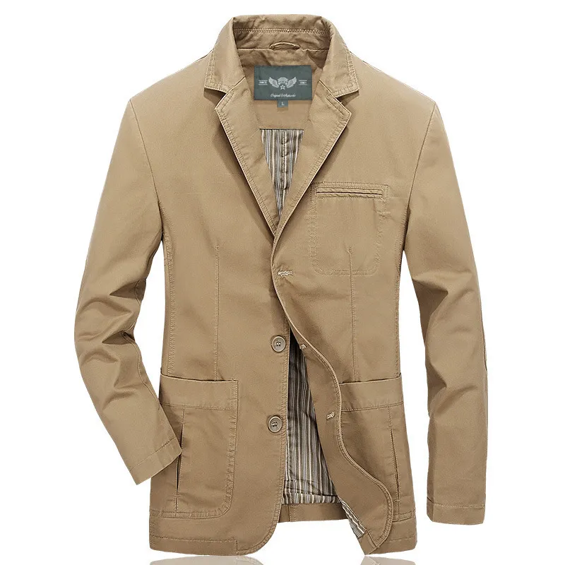 Spring Autumn Plus Size Cotton Men Casual Solid Color Multi-Pocket Blazer