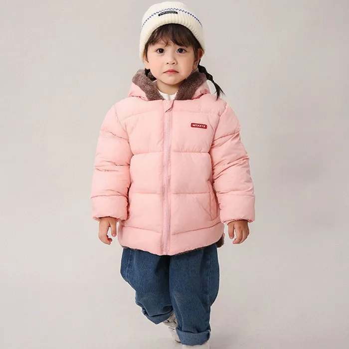 Toddler Girls Boys Winter Hooded Plush Down Coat with Lamb Fleece