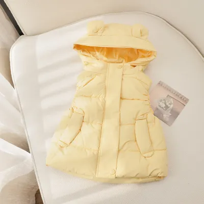 Toddler Girls Candy Color Sleeveless Hooded Quilted Down Coat Vest for Boys Kids 3-14T