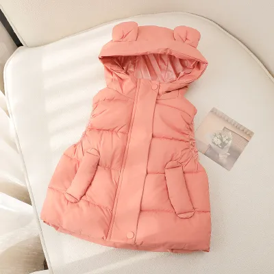 Toddler Girls Candy Color Sleeveless Hooded Quilted Down Coat Vest for Boys Kids 3-14T