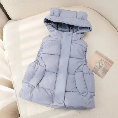 Toddler Girls Candy Color Sleeveless Hooded Quilted Down Coat Vest for Boys Kids 3-14T