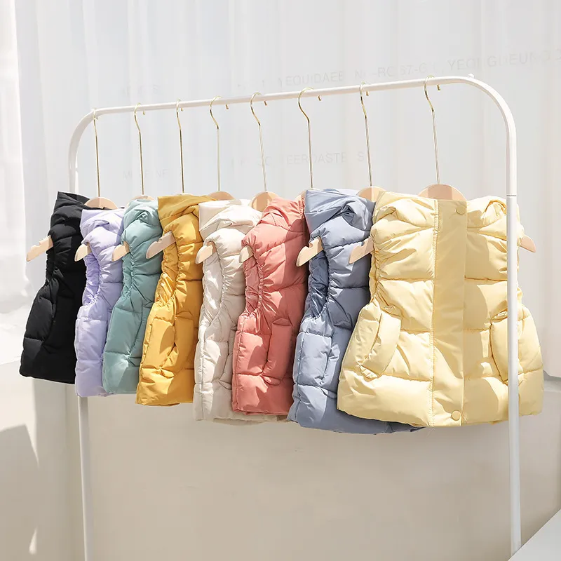 Toddler Girls Candy Color Sleeveless Hooded Quilted Down Coat Vest for Boys Kids 3-14T