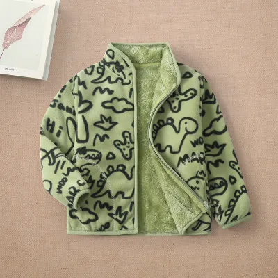 Kids Toddler Big Girls Boys Winter Cartoon Fleece-Lined Thickened Plush Velvet Coat Stand Collar Zipper Jacket