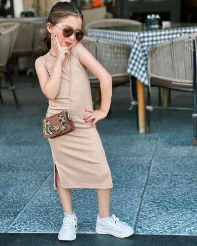 Summer Toddler Girls Solid Color Elastic Slim College Sling Dress