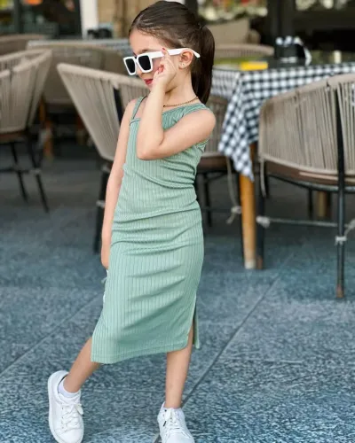 Summer Toddler Girls Solid Color Elastic Slim College Sling Dress