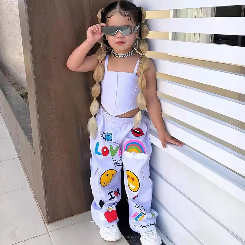 Toddler Girls Casual Tank Top with Cartoon Print and Pants Two-Piece Set