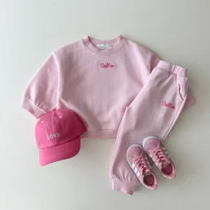 Cand Color Kids Girls Cotton Letter Sweatshirt Pants Set Long Sleeve Autumn