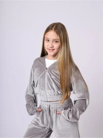 Toddler Girls Velvet Zipper Hoodie Pants Set Casual Two-Piece Sports Outfit