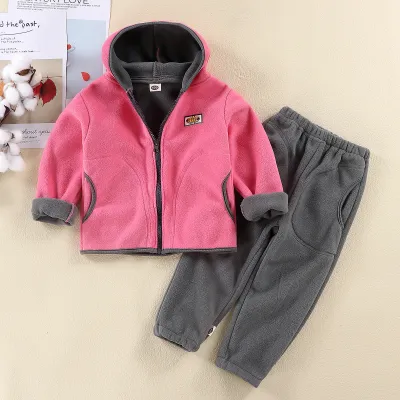 Kids Toddler Boys Girls Fall Winter Polar Fleece Hooded Two-Piece Set
