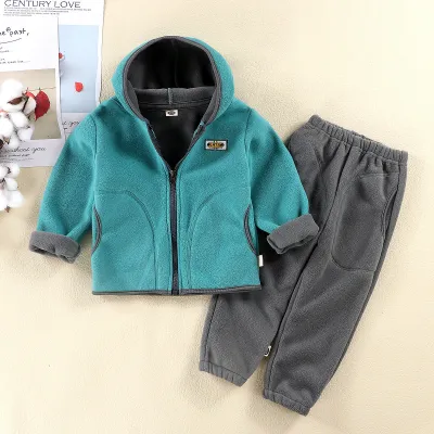 Kids Toddler Boys Girls Fall Winter Polar Fleece Hooded Two-Piece Set