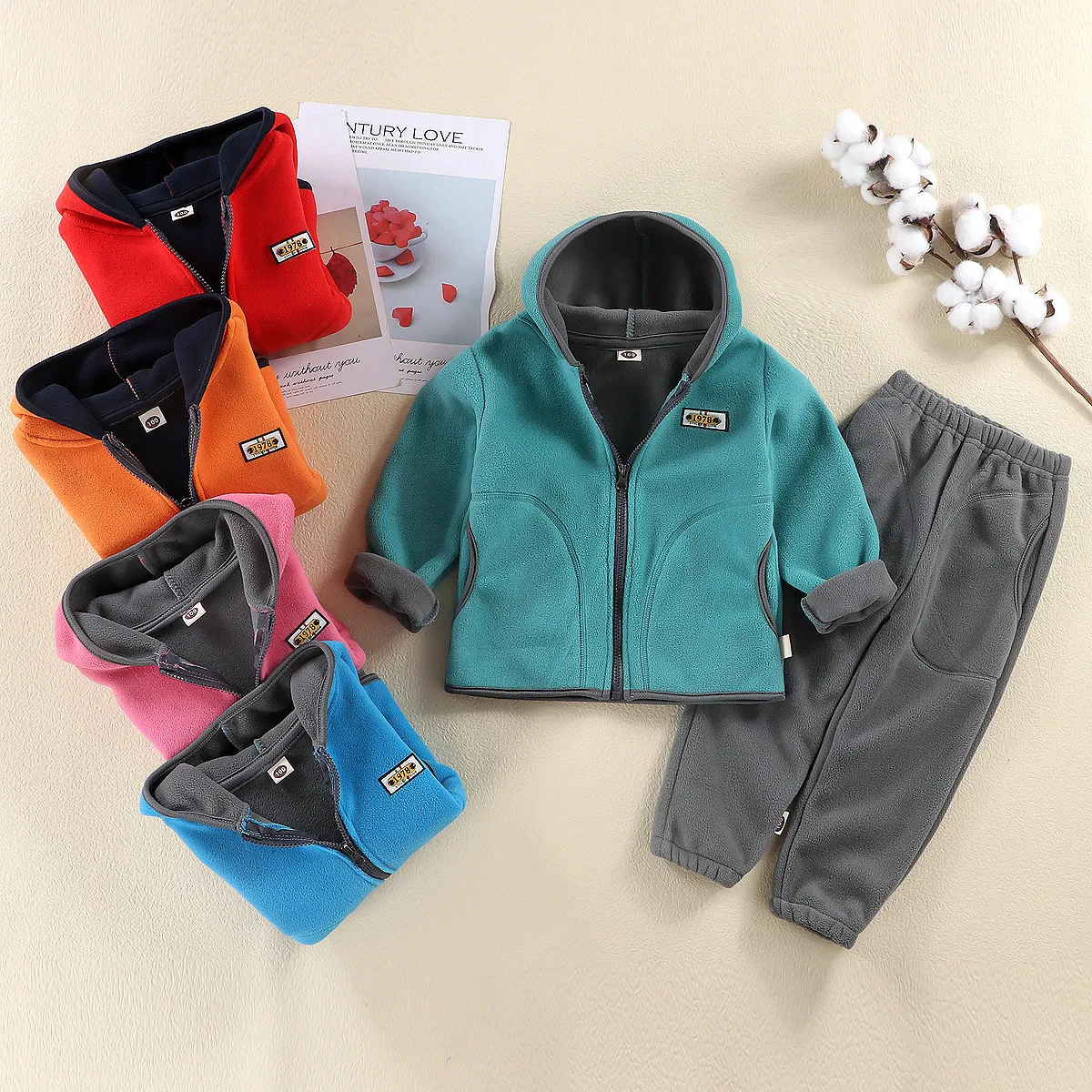 Kids Toddler Boys Girls Fall Winter Polar Fleece Hooded Two-Piece Set
