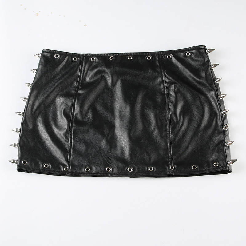 Wholesale Women Sexy Punk Rivet Leather Skirt