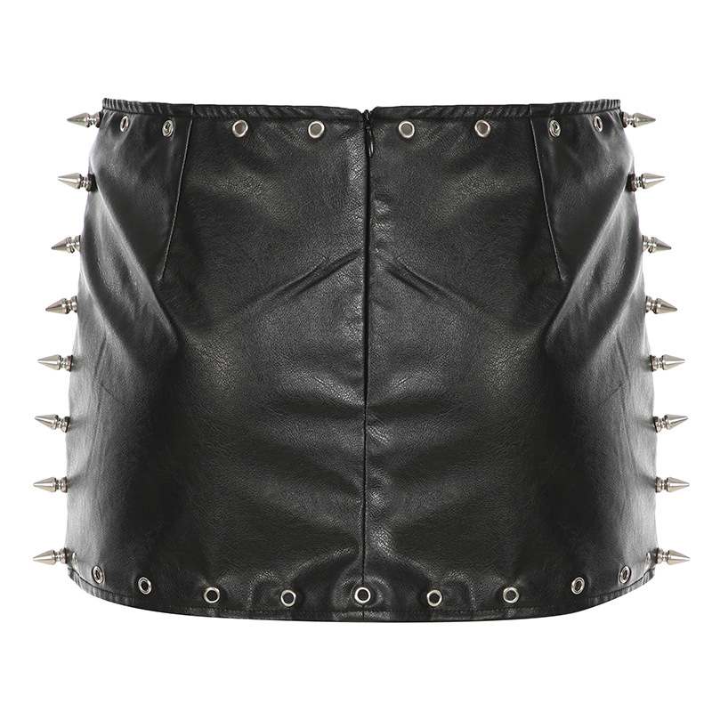 Wholesale Women Sexy Punk Rivet Leather Skirt