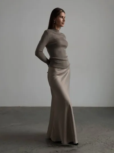 Women Elegant Solid Color Satin Fishtail Skirt Street Hipster Style