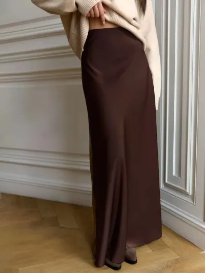 Women Elegant Solid Color Satin Fishtail Skirt Street Hipster Style