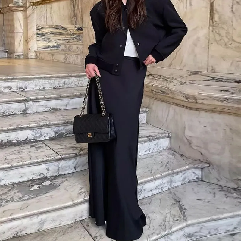 Women Elegant Solid Color Satin Fishtail Skirt Street Hipster Style