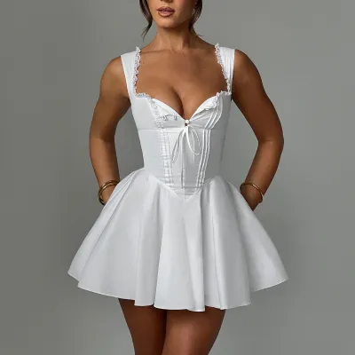 Elegant Fashion Women Lace Stitching Slim-Fit Backless Dress