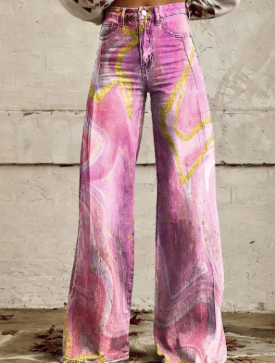 Casual Women Graphic Printing Micro-Flared Pants