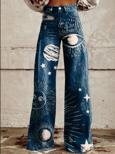 Casual Women Graphic Printing Micro-Flared Pants