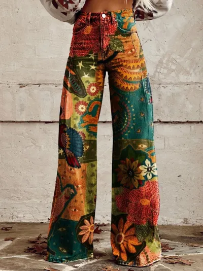 Casual Women Graphic Printing Micro-Flared Pants
