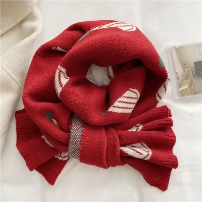 Christmas Gift Red Knitted Scarf Fresh And Sweet