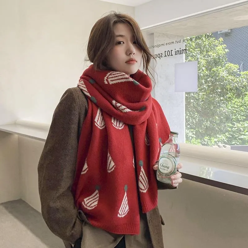 Christmas Gift Red Knitted Scarf Fresh And Sweet