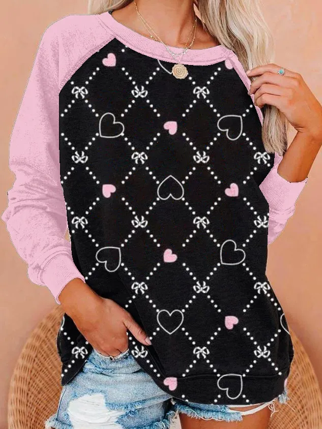 Wholesale Valentine'S Day Mardi Gras Printed Women Raglan Sleeve Round