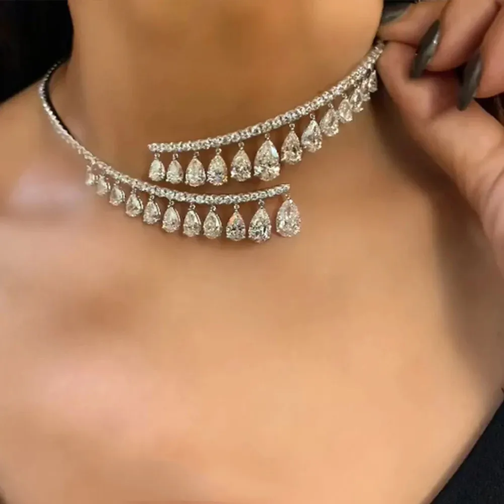 Water Drop Pendant Rhinestone Alloy Geometric Instagram Style Necklace