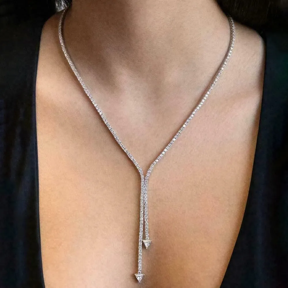 Women Fashion Simple Exquisite Rhinestone Tassel Necklace