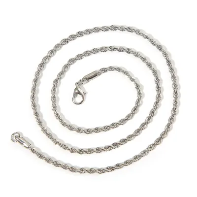 Men 3mm Twist Chain Hip Hop Streaming Necklace with Rhinestone Pendant