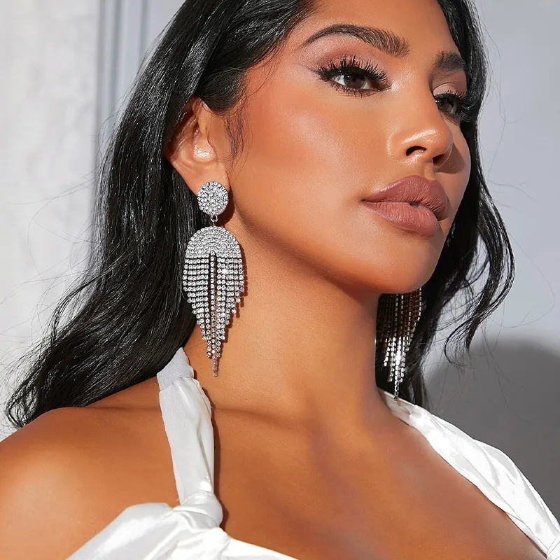 Fashion Women Rhinestone Round Tassel Earrings