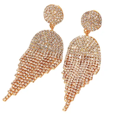 Fashion Women Rhinestone Round Tassel Earrings