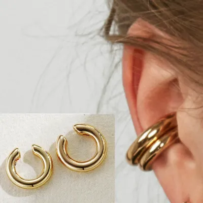 Punk Asymmetric Metal Ear Clip Double Round Ear Clip