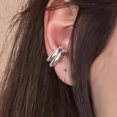 Punk Asymmetric Metal Ear Clip Double Round Ear Clip